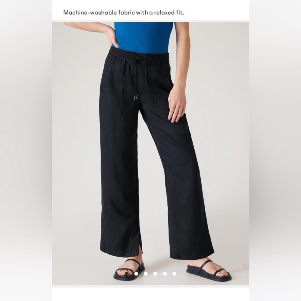 Athleta Black Wide Leg Linen Retreat Pant like new size L